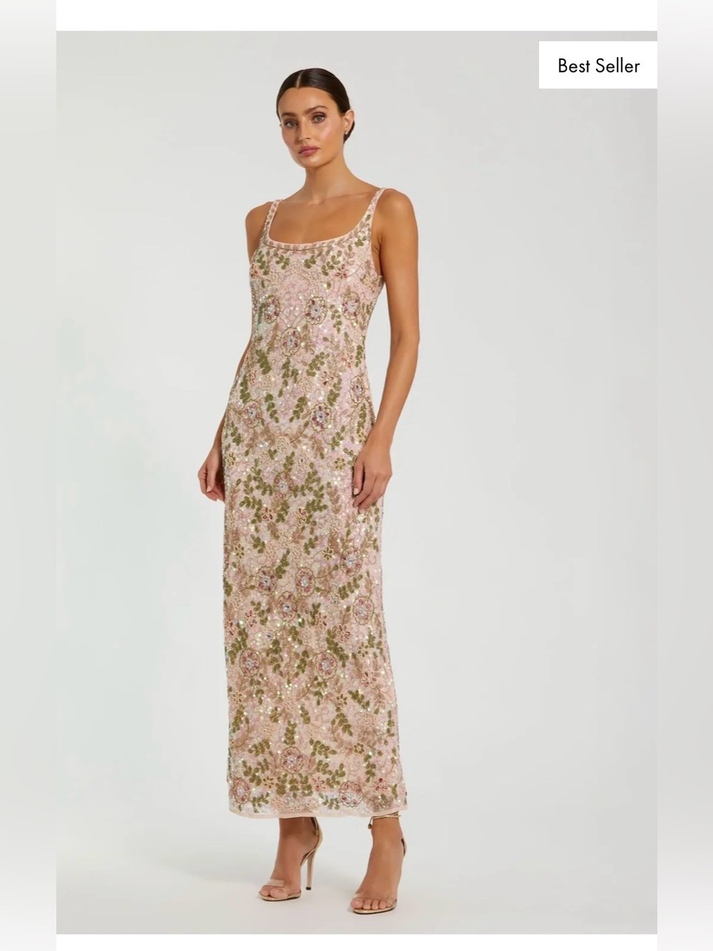 Mac Duggal - Pink Sleeveless Hand Embellished Floral Maxi Dress